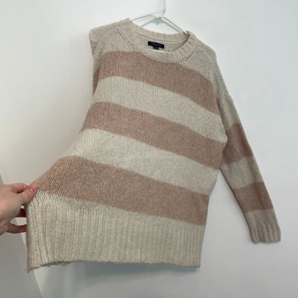 AMERICAN EAGLE Jegging Fit Cream Pink Striped Wool Blend Oversized Tunic Sweater - Picture 9 of 14